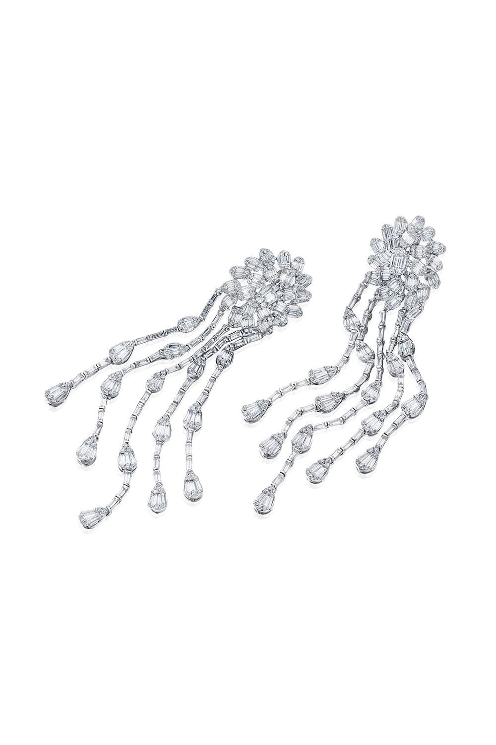 GRAZIELA-Ascension Fringe Statement Earrings-WHITE GOLD