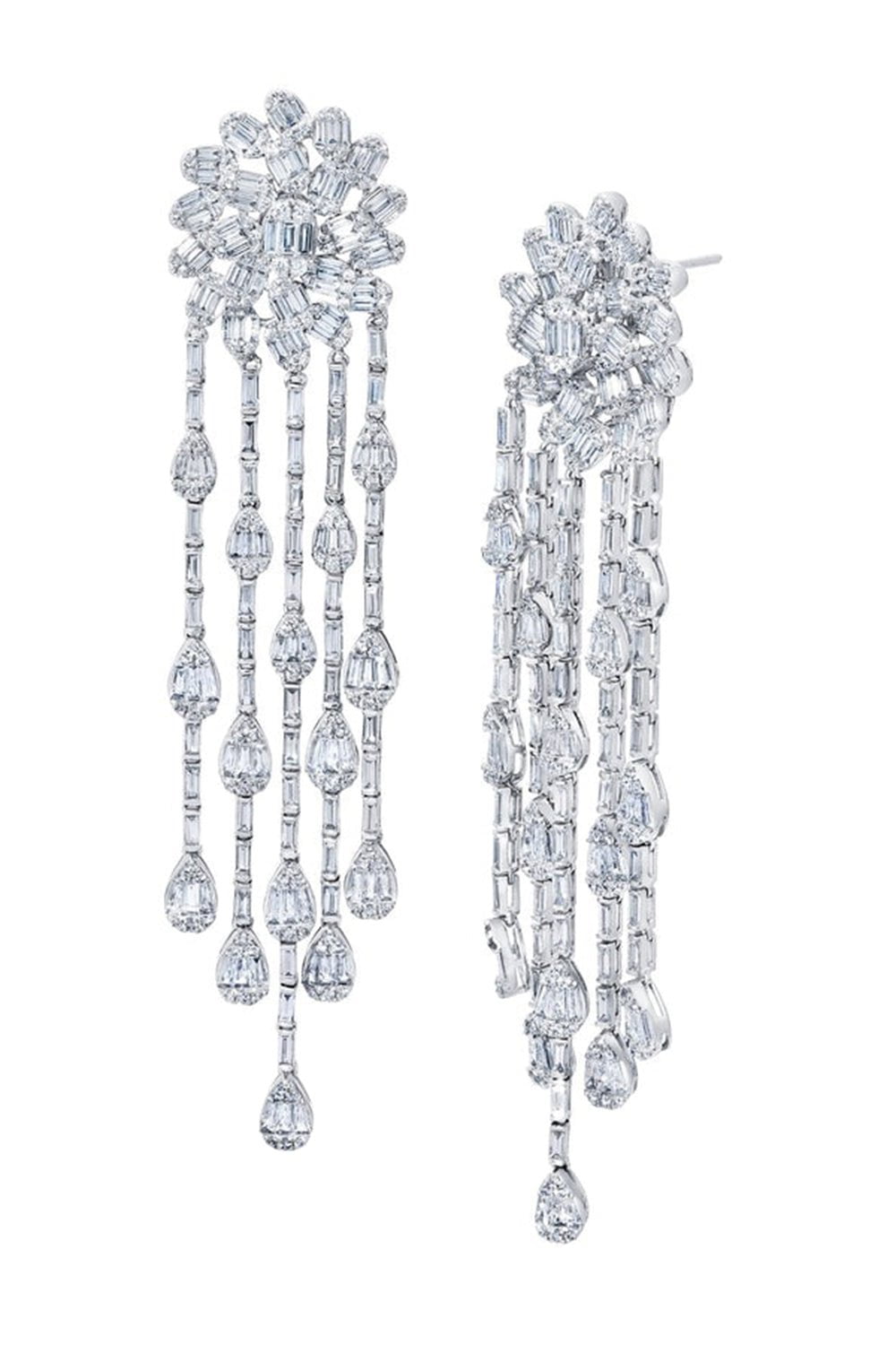 GRAZIELA-Ascension Fringe Statement Earrings-WHITE GOLD
