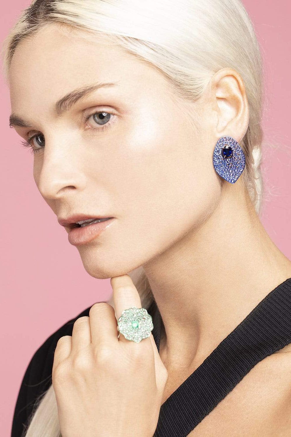 GRAZIELA-Blue Rhodium and Sapphire Diamond Earrings-WHITE GOLD
