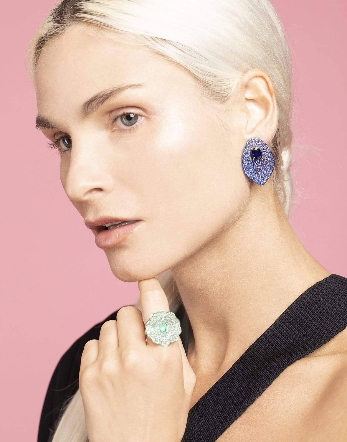 GRAZIELA-Blue Rhodium Sapphire & Diamond Earrings-WHITE GOLD
