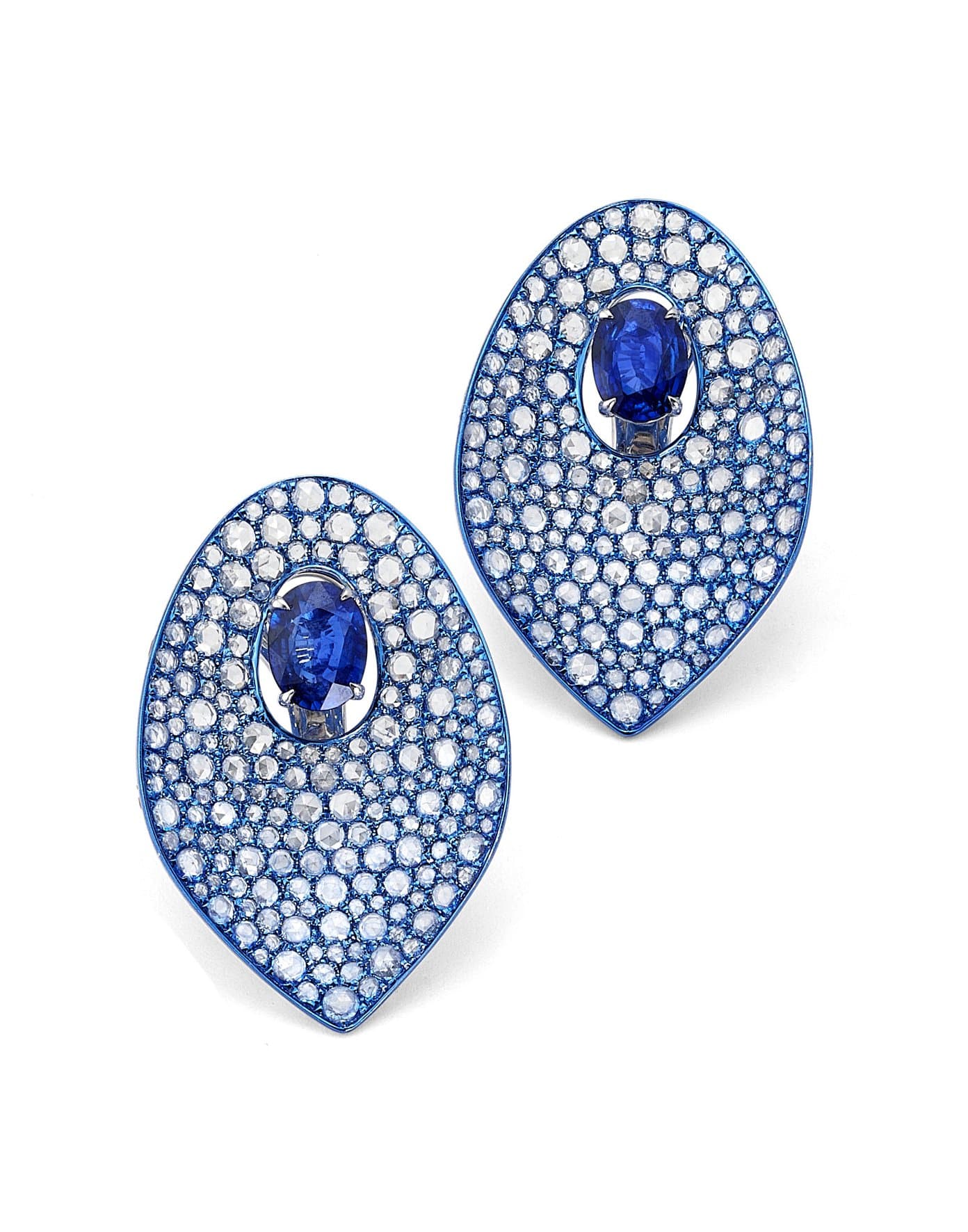 GRAZIELA-Blue Rhodium Sapphire & Diamond Earrings-WHITE GOLD