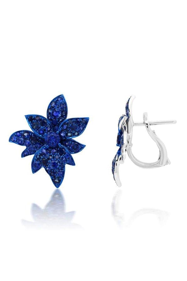 GRAZIELA-Blue Sapphire Folha Earrings-WHITE GOLD