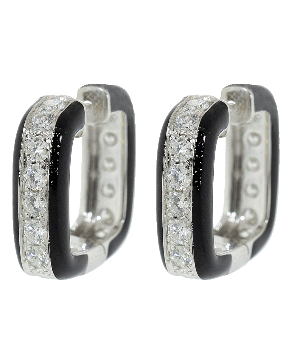 GRAZIELA-Diamond and Black Enamel Hoop Earrings-WHITE GOLD