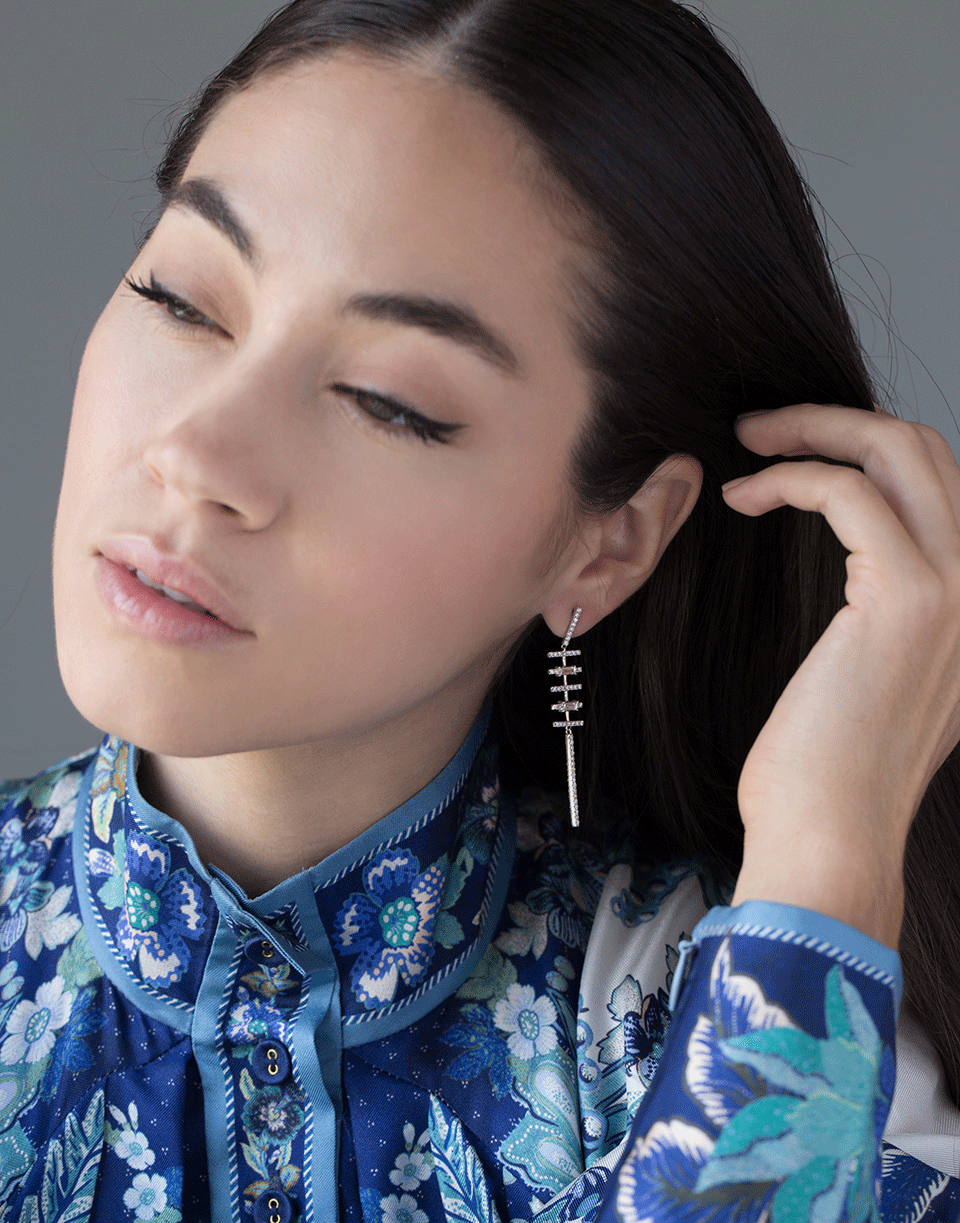 GRAZIELA-Diamond Baguette Bar Earrings-WHITE GOLD