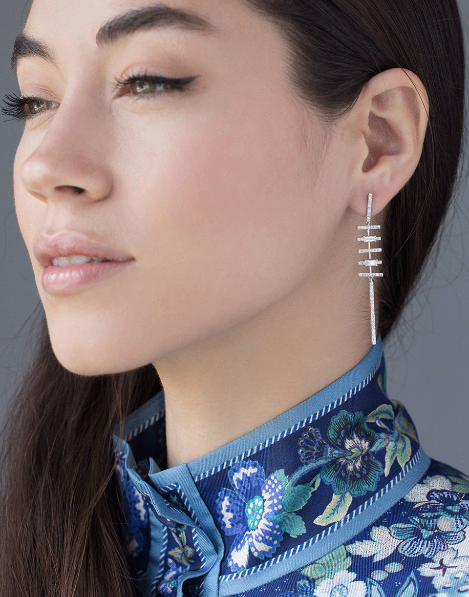 GRAZIELA-Diamond Baguette Bar Earrings-WHITE GOLD