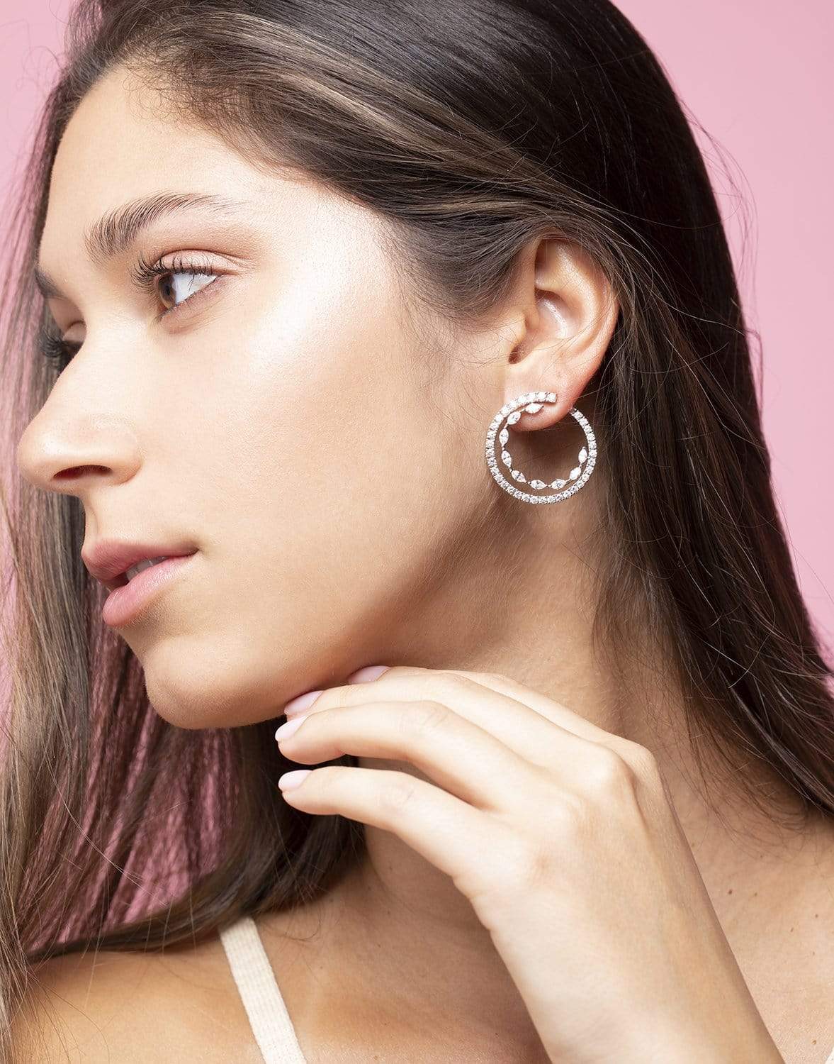 GRAZIELA-Diamond Navete Circle Earrings-WHITE GOLD