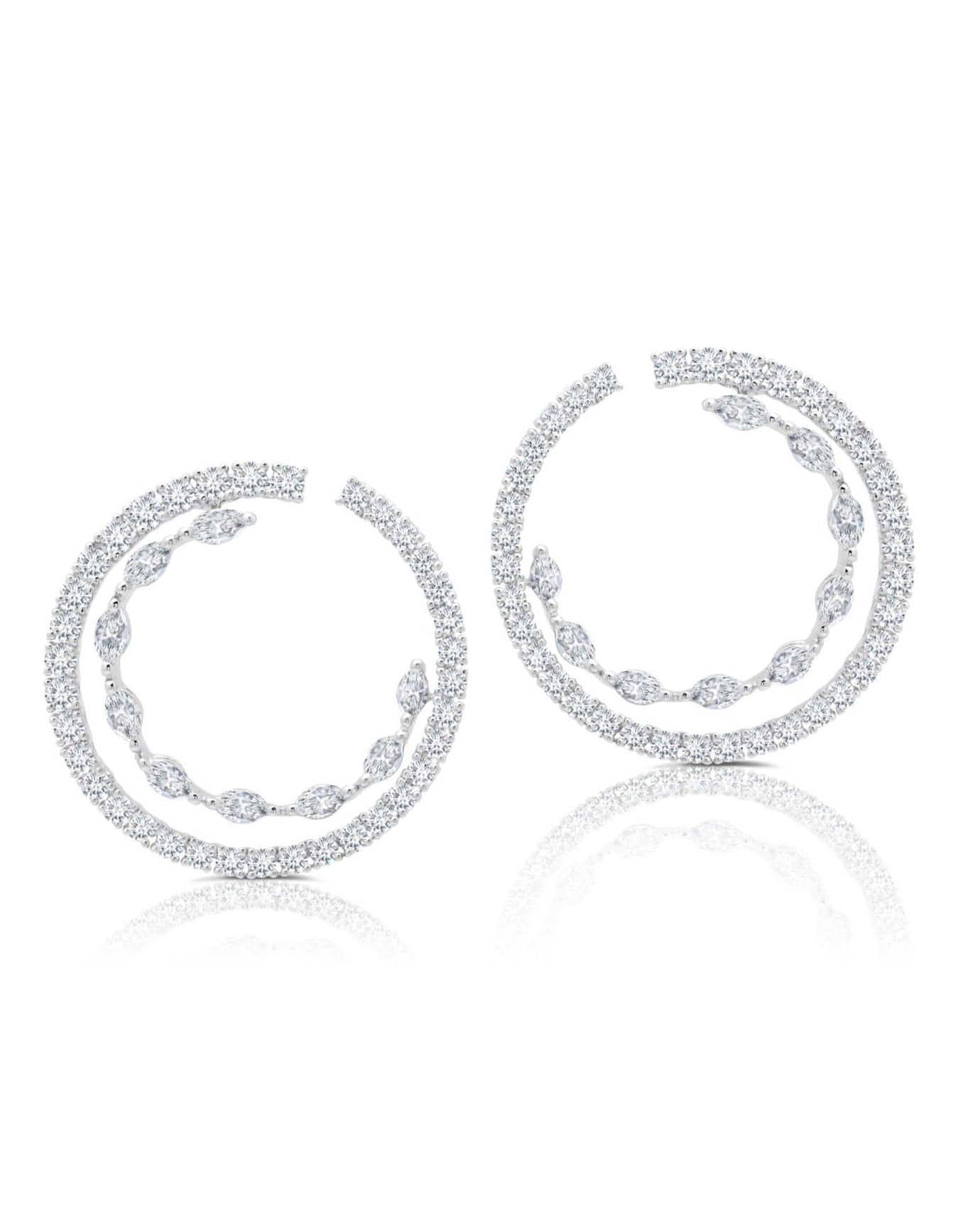 GRAZIELA-Diamond Navete Circle Earrings-WHITE GOLD
