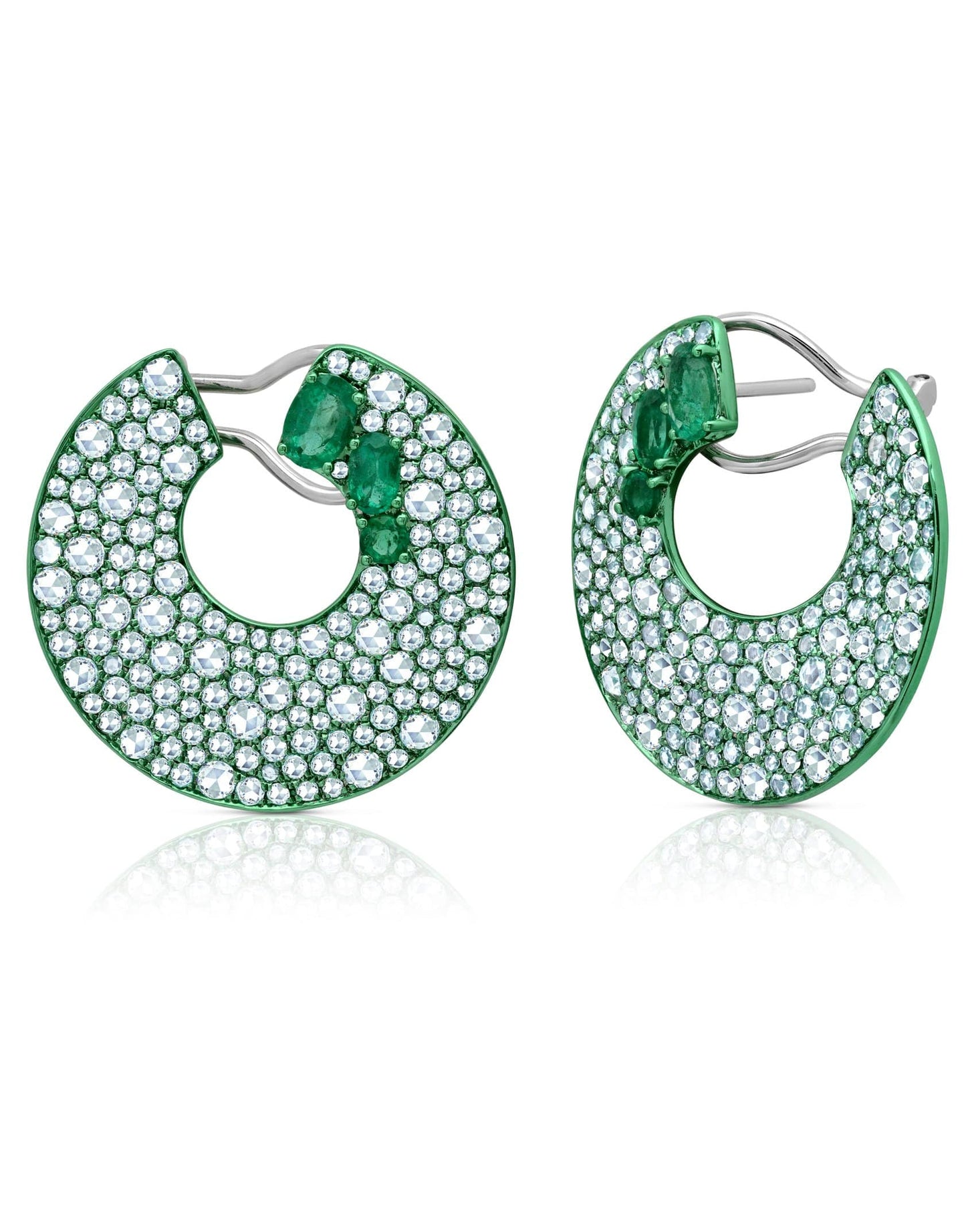 GRAZIELA-Emerald And Diamond Green Rhodium Earrings-WHITE GOLD