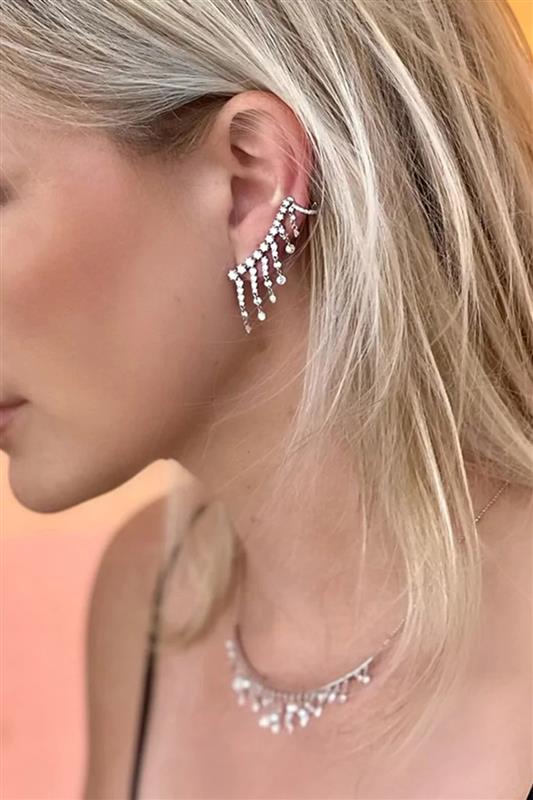 GRAZIELA-Floating Diamond Fringe Earclimbers-WHITE GOLD