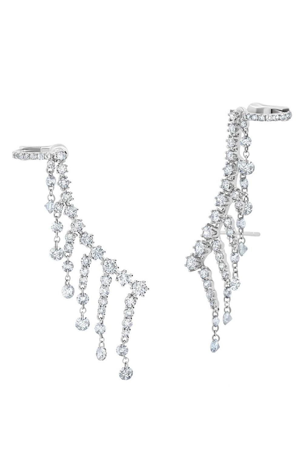 GRAZIELA-Floating Diamond Fringe Earclimbers-WHITE GOLD