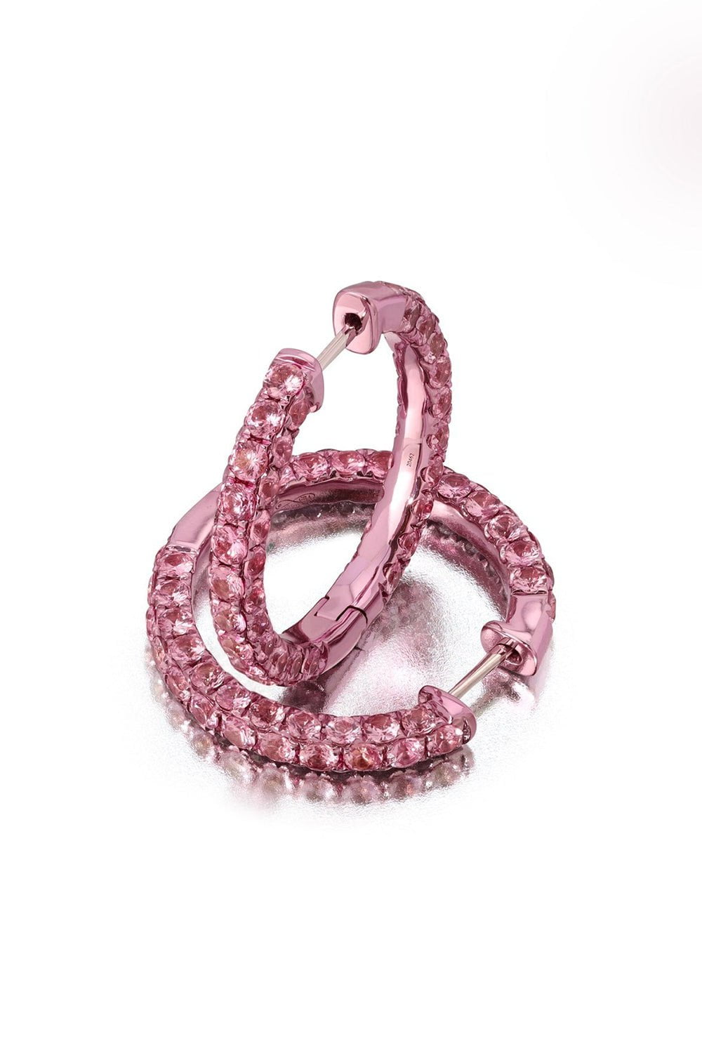 GRAZIELA-Large Sapphire Pink Rhodium 3 Sided Hoop Earrings-WHITE GOLD