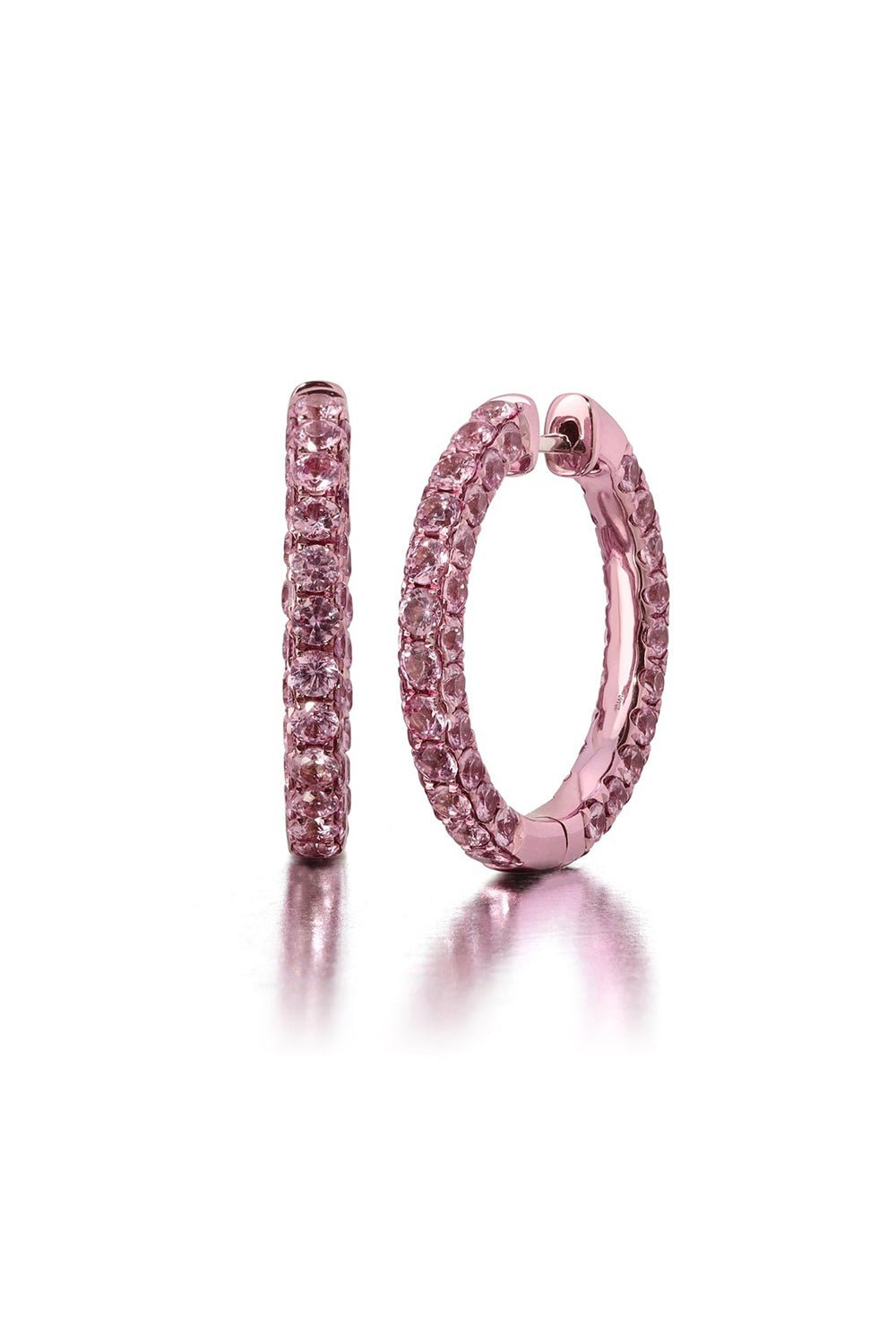 GRAZIELA-Large Sapphire Pink Rhodium 3 Sided Hoop Earrings-WHITE GOLD