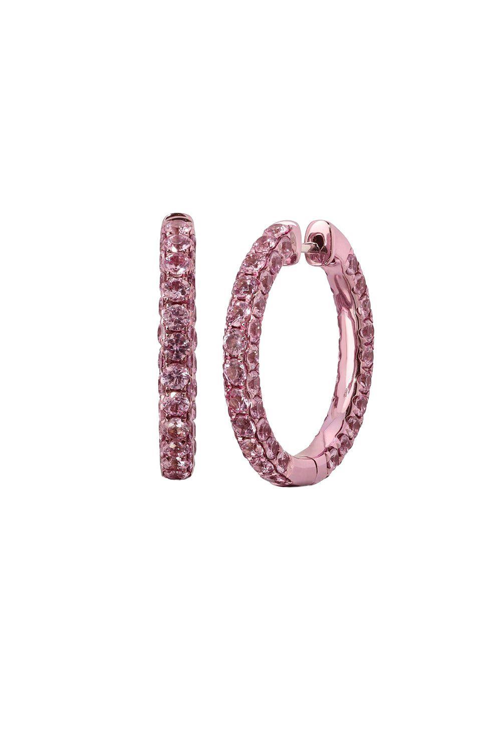 Large Sapphire Pink Rhodium 3 Sided Hoop Earrings-WHITE GOLD-JEWELRYFINE JEWELEARRING-GRAZIELA