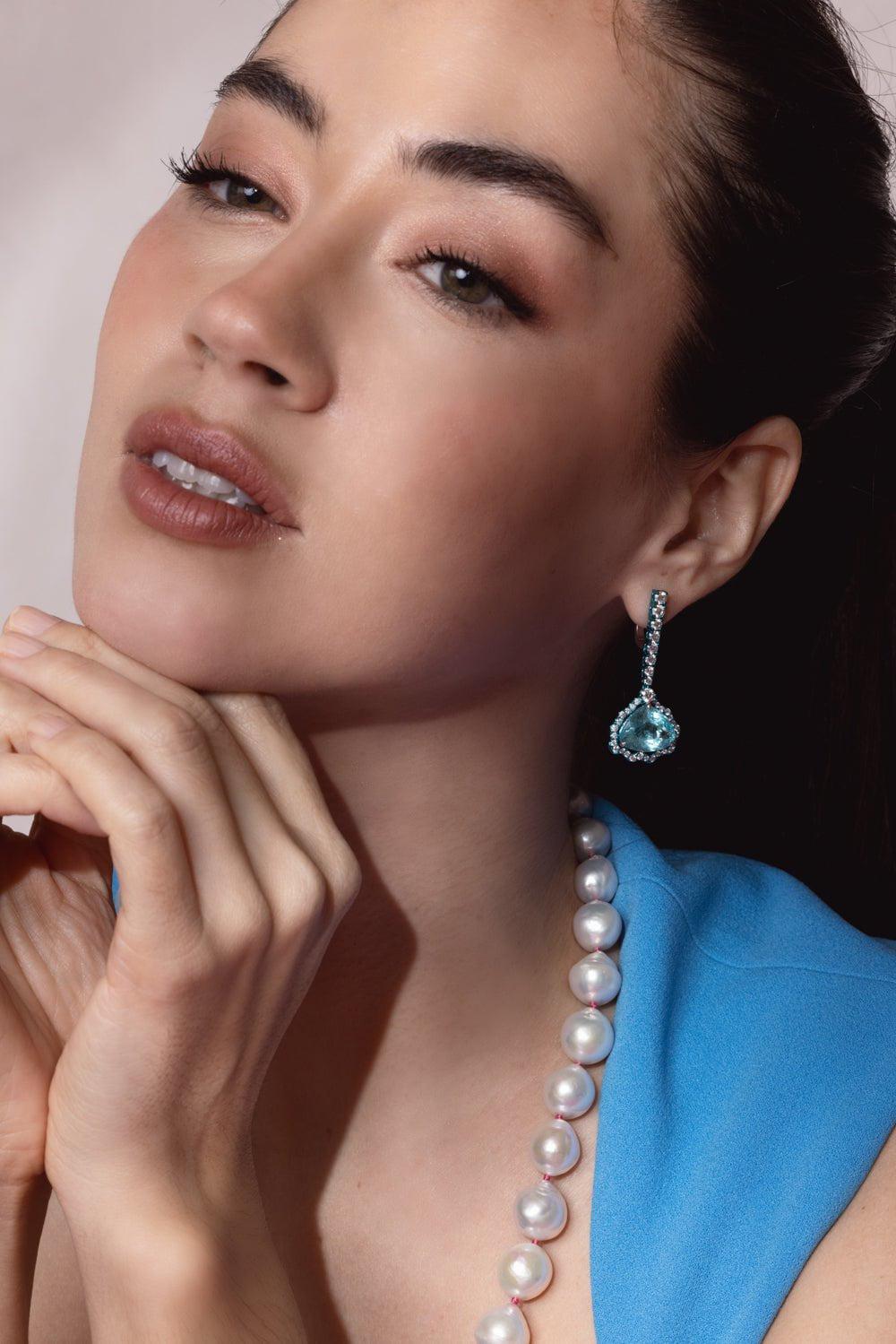 GRAZIELA-Paraiba Tourmaline Diamond Earrings-WHITE GOLD