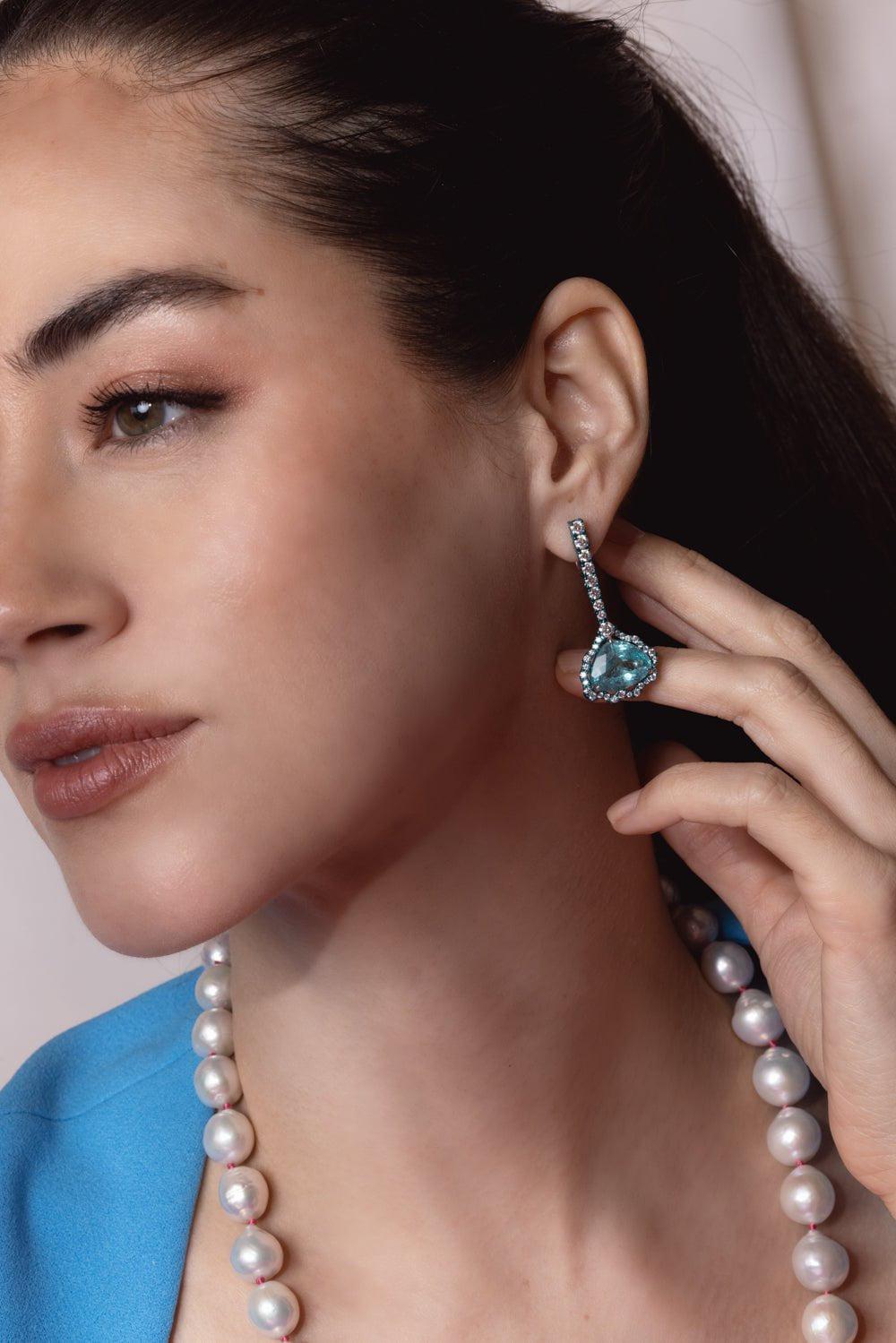 GRAZIELA-Paraiba Tourmaline Diamond Earrings-WHITE GOLD