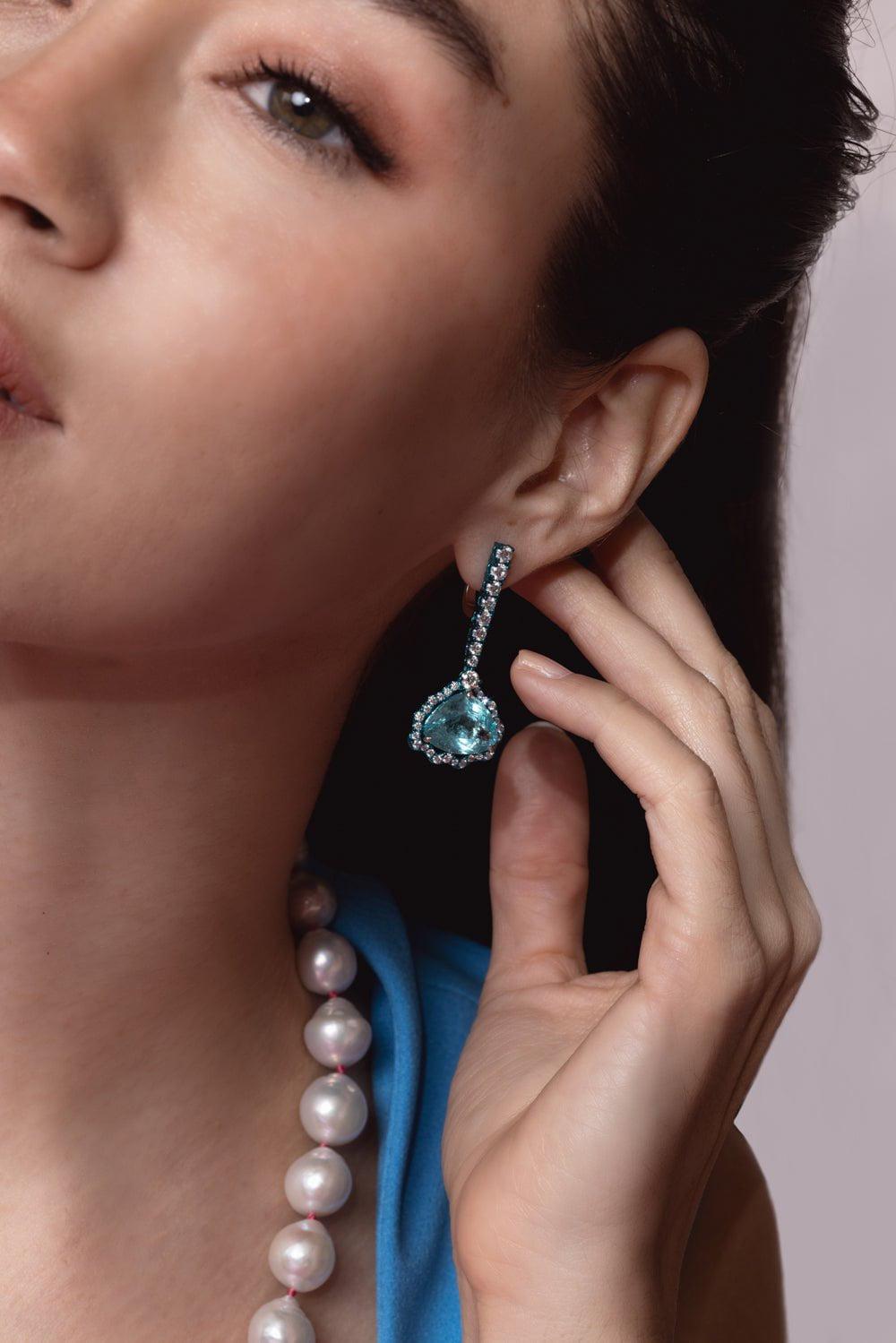 GRAZIELA-Paraiba Tourmaline Diamond Earrings-WHITE GOLD