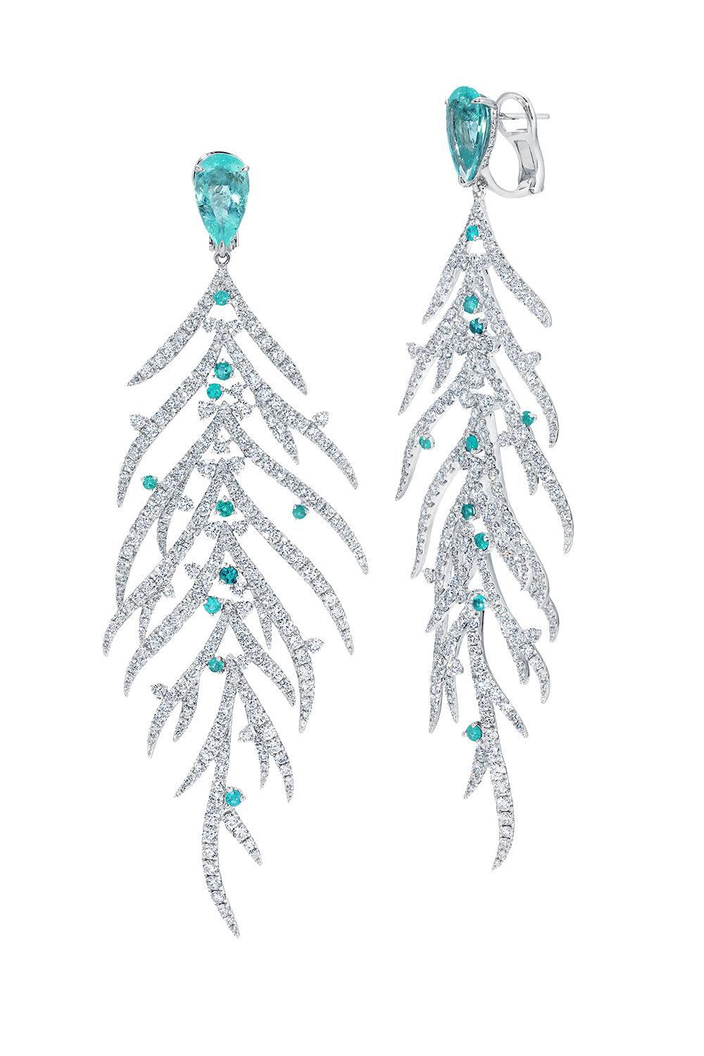 Paraiba Tourmaline Diamond Folha Earrings-WHITE GOLD-JEWELRYFINE JEWELEARRING-GRAZIELA