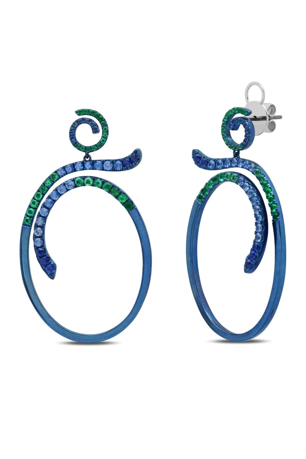 GRAZIELA-Sapphire & Emerald Blue Titanium Earrings-WHITE GOLD