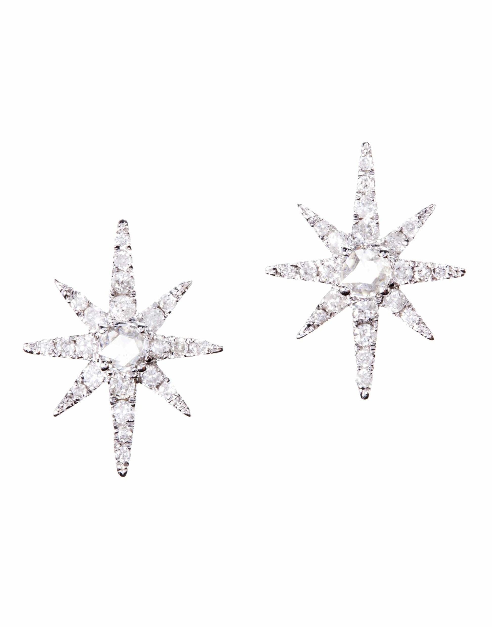 GRAZIELA-Starburst Stud Earrings-WHITE GOLD