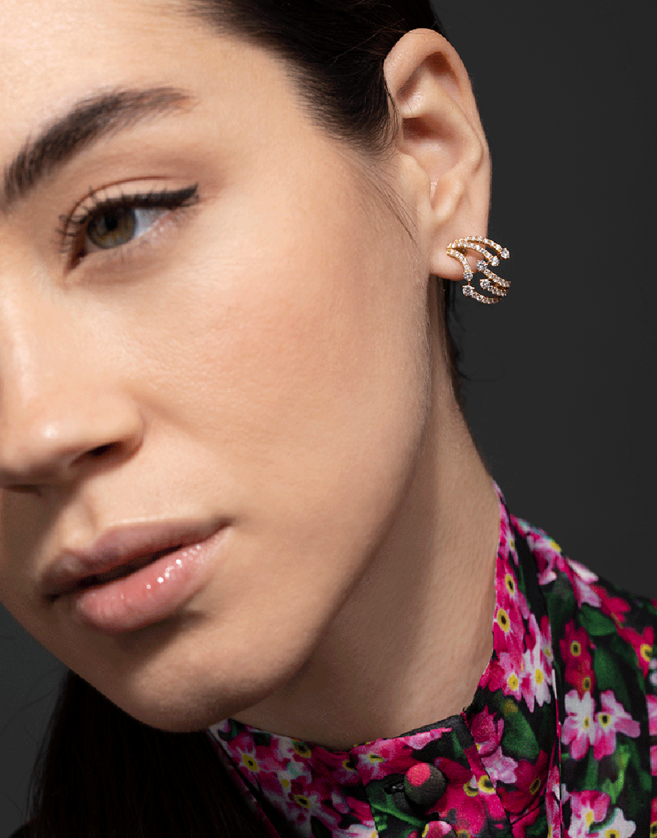 GRAZIELA-Diamond Cage Earrings-YELLOW GOLD