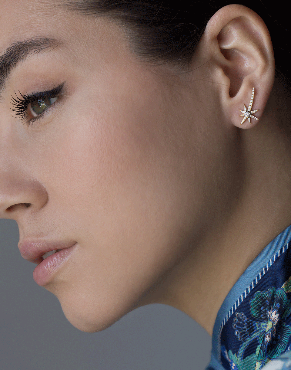 GRAZIELA-Diamond Shooting Sunburst Earrings-YELLOW GOLD
