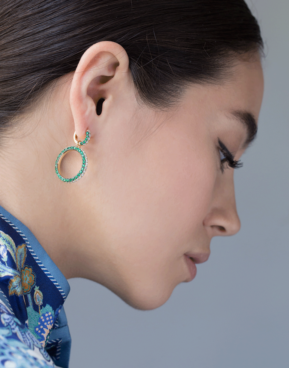 GRAZIELA-Emerald and Diamond Three Sided Earrings-YELLOW GOLD