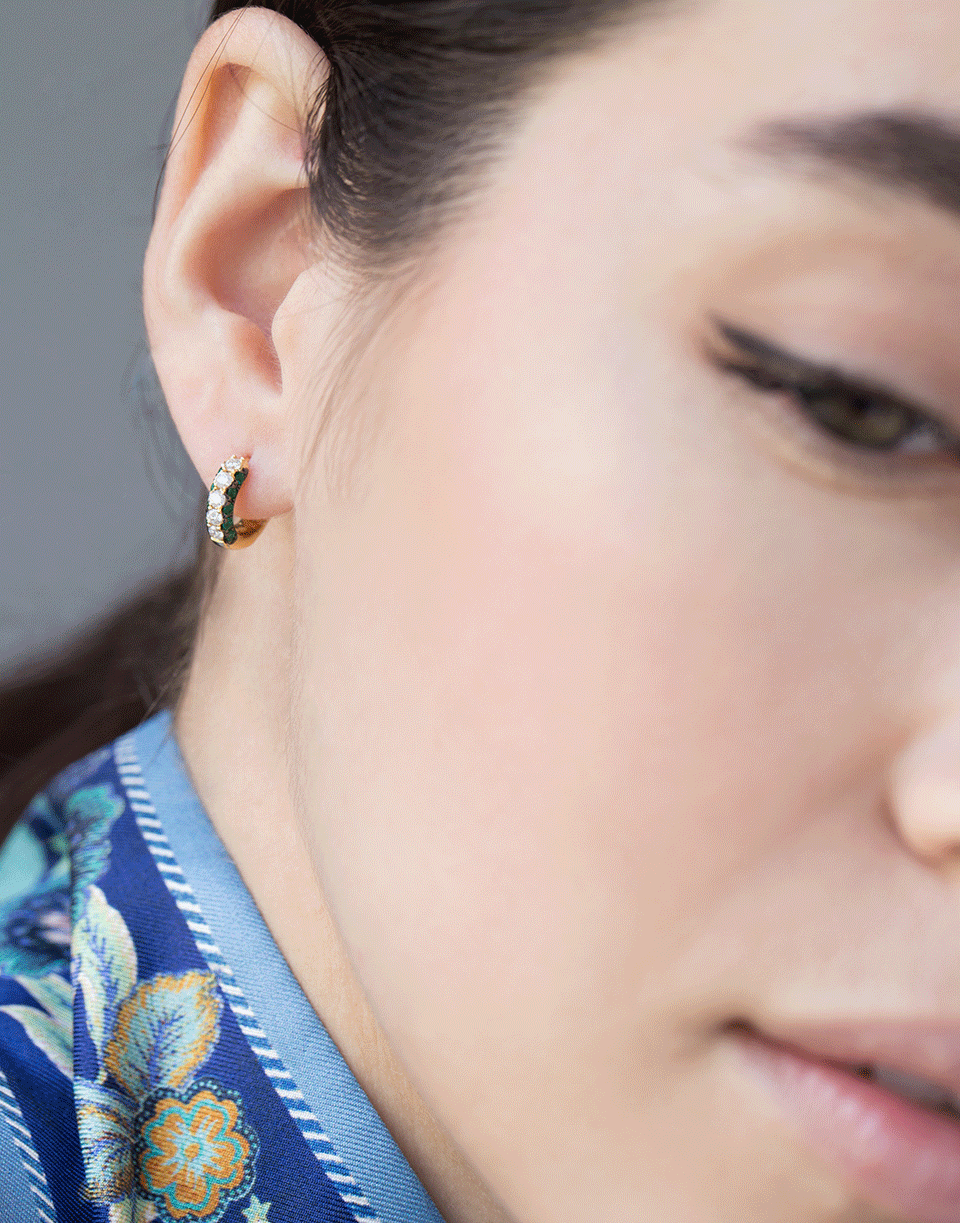 GRAZIELA-Emerald and Diamond Three Sided Earrings-YELLOW GOLD