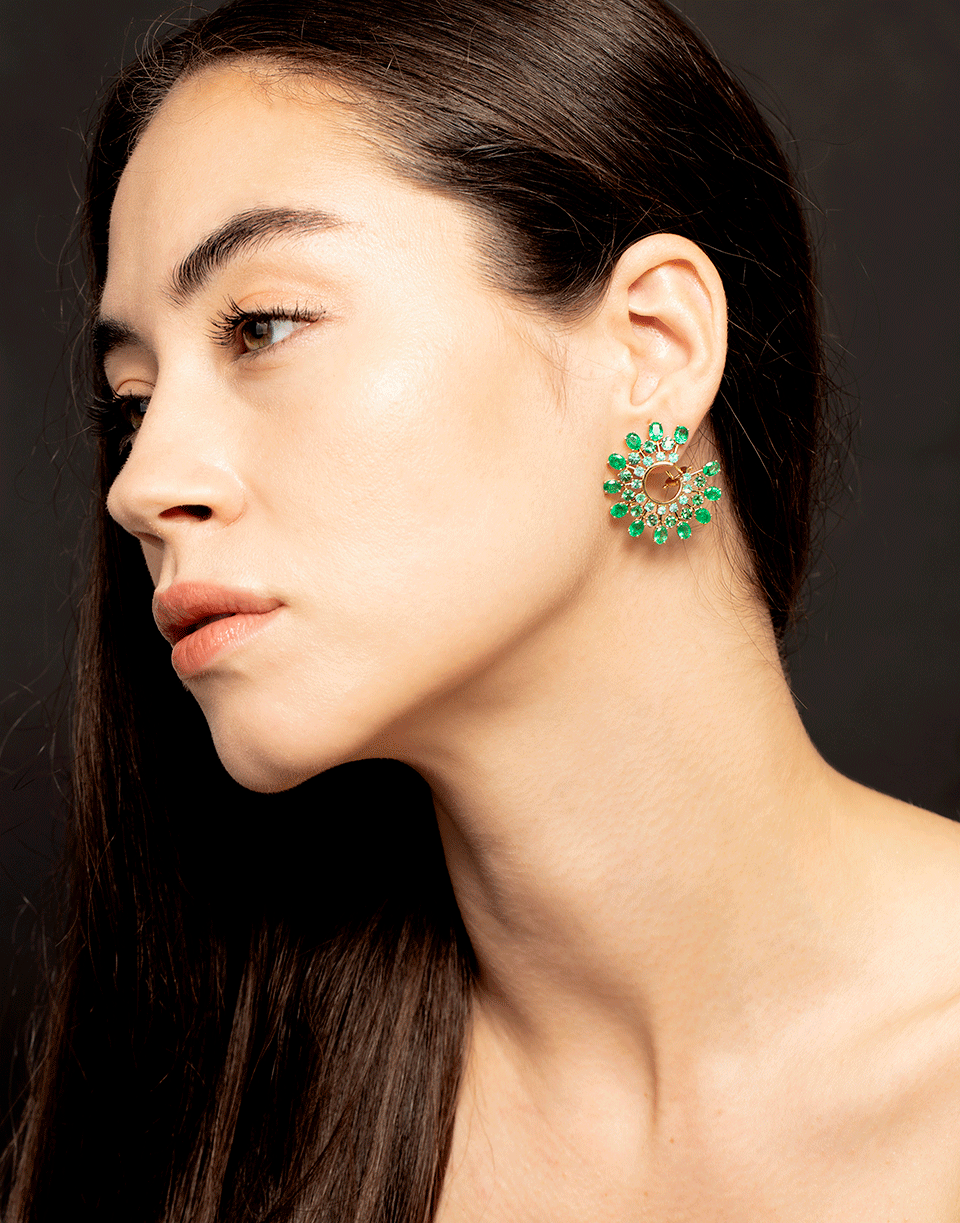 GRAZIELA-Emerald and Paraiba Hoop Earrings-YELLOW GOLD