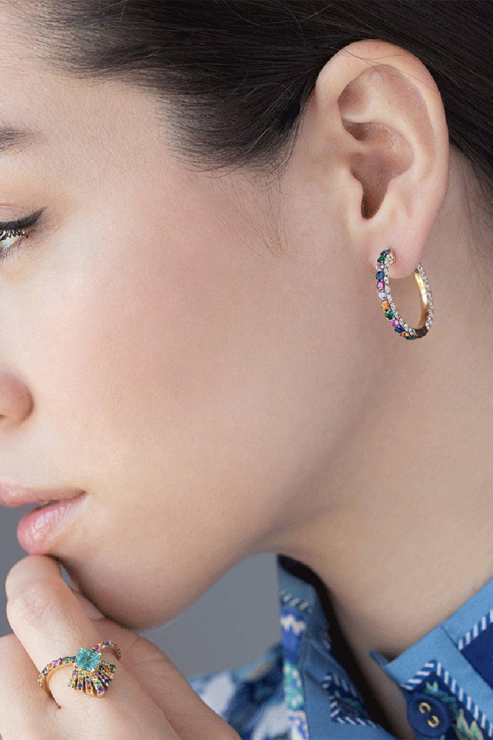 GRAZIELA-Large Rainbow and Diamond Hoops-YELLOW GOLD
