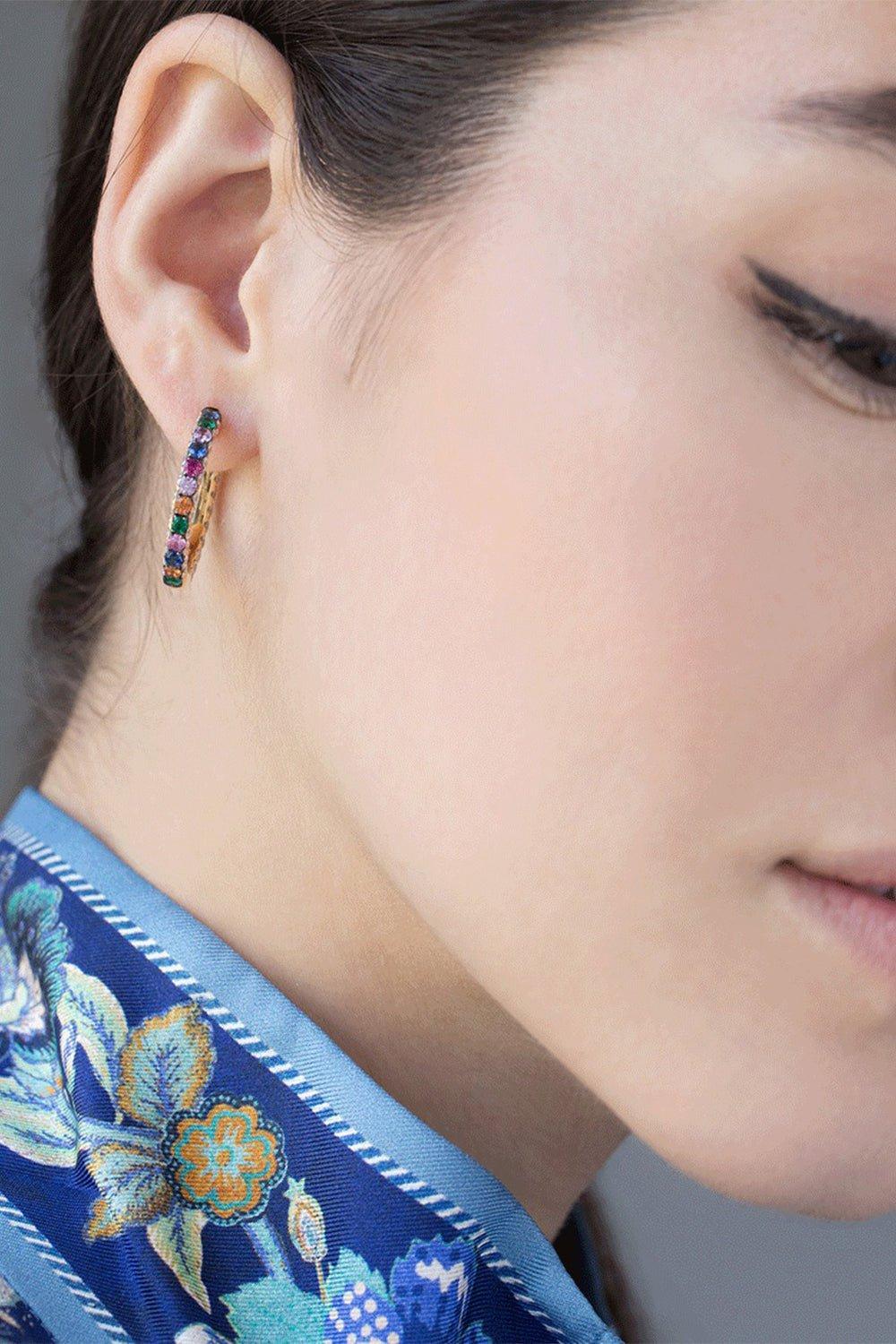 GRAZIELA-Large Rainbow and Diamond Hoops-YELLOW GOLD