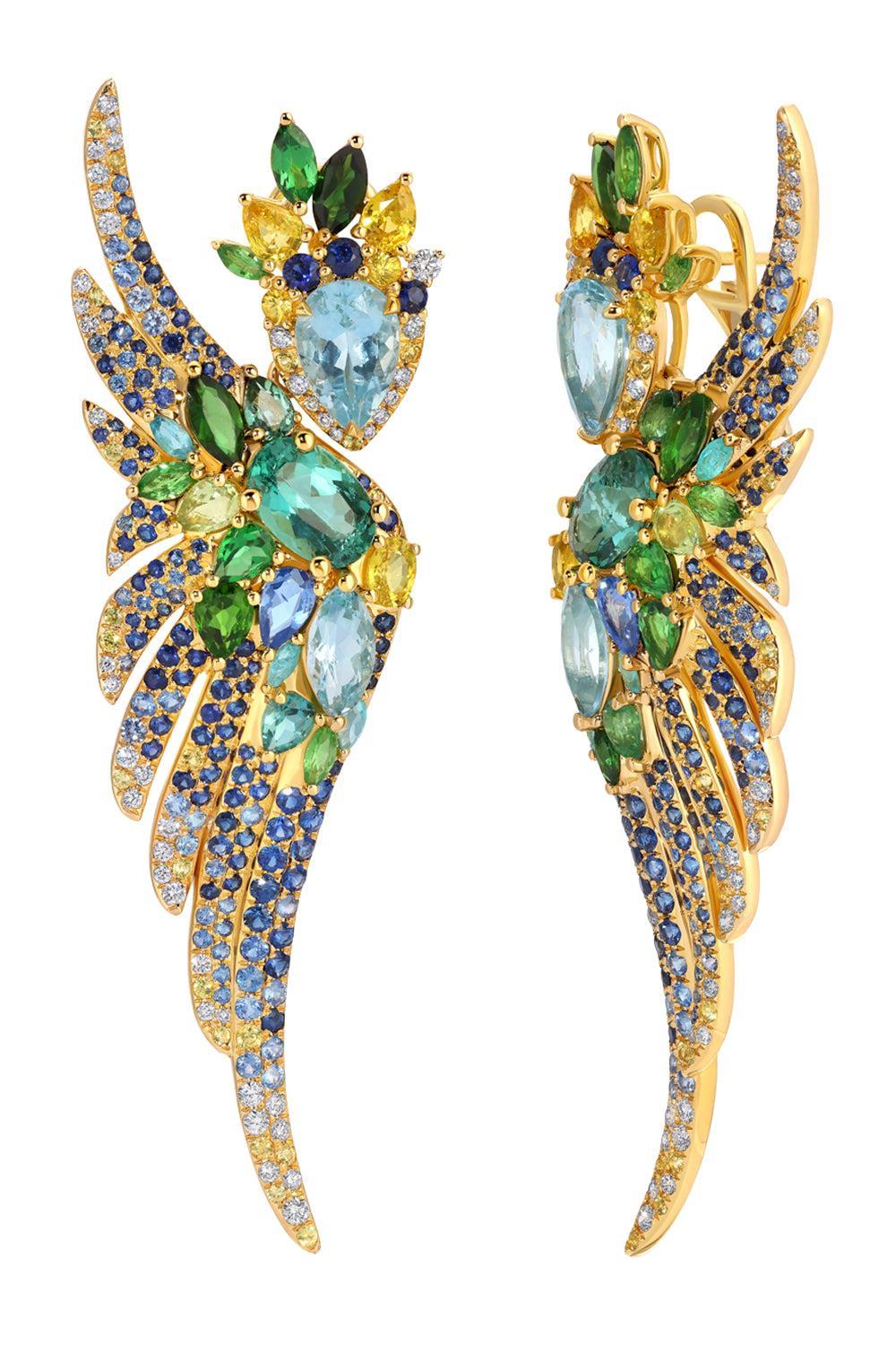 Multi Gemstone Pássaro Earrings-YELLOW GOLD-JEWELRYFINE JEWELEARRING-GRAZIELA