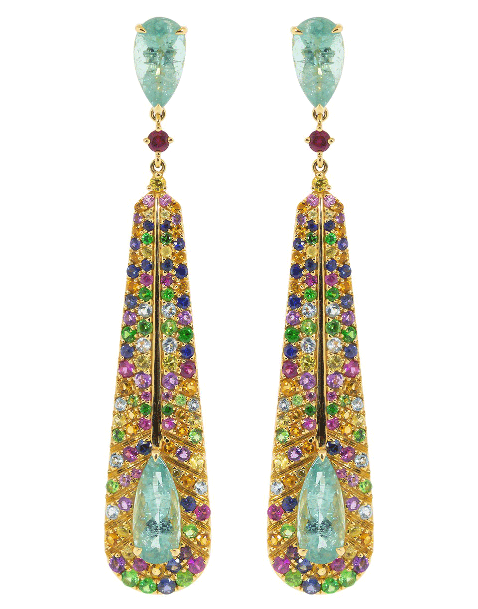GRAZIELA-Tourmaline, Sapphire, Tsavorite and Amethyst Drop Earrings-YELLOW GOLD