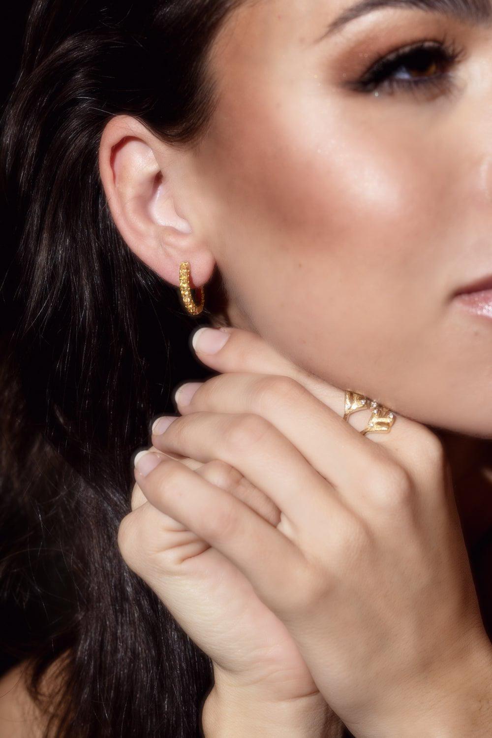 GRAZIELA-Yellow Sapphire 3 Sided Hoop Earrings-YELLOW GOLD