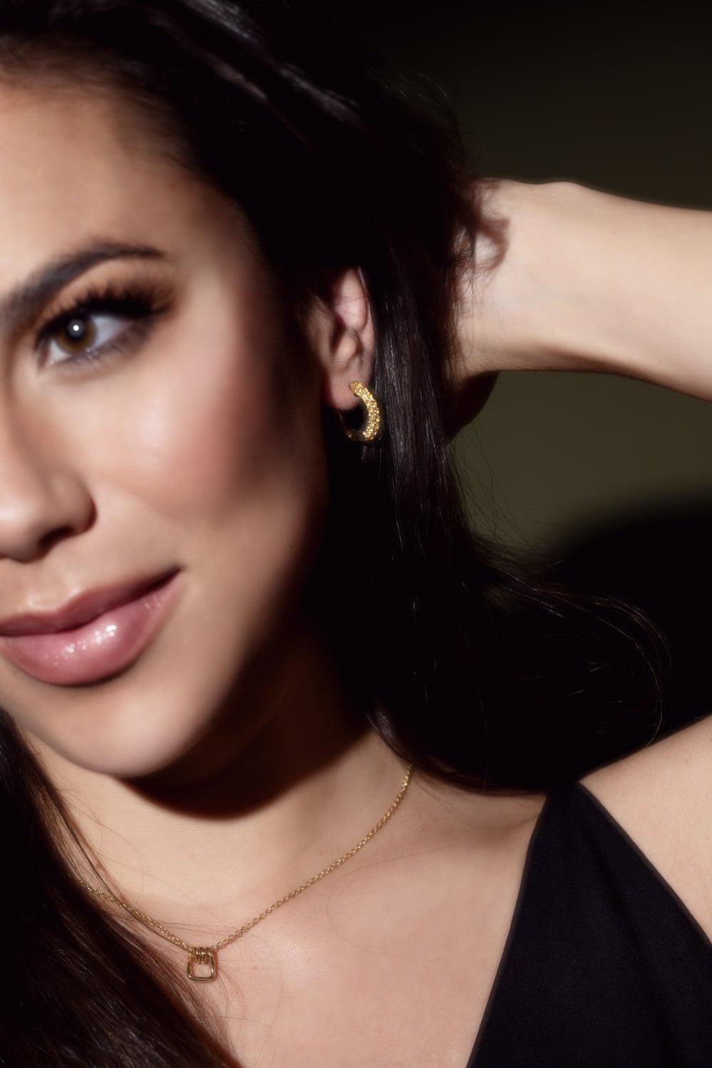 GRAZIELA-Yellow Sapphire 3 Sided Hoop Earrings-YELLOW GOLD