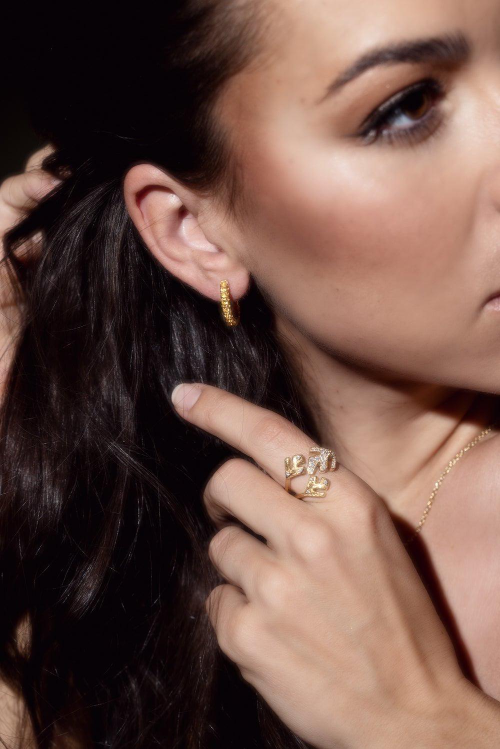 GRAZIELA-Yellow Sapphire 3 Sided Hoop Earrings-YELLOW GOLD