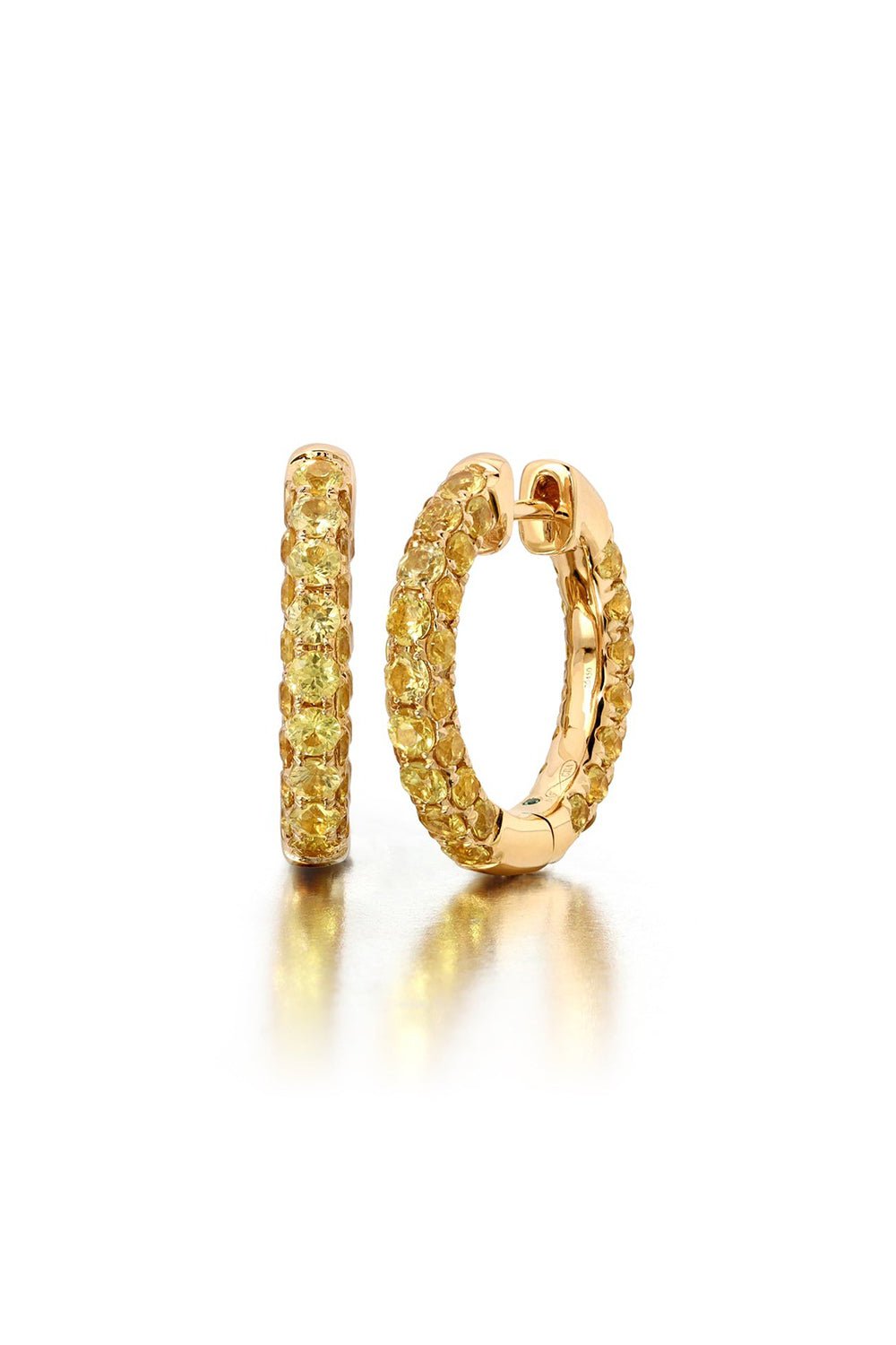 GRAZIELA-Yellow Sapphire 3 Sided Hoop Earrings-YELLOW GOLD