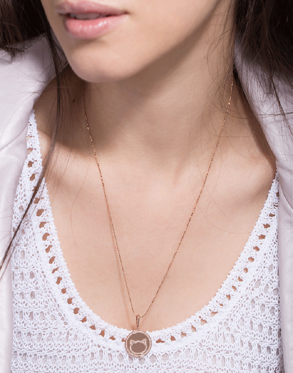 GRAZIELA-Cat Outline Diamond Circle Necklace-ROSE GOLD
