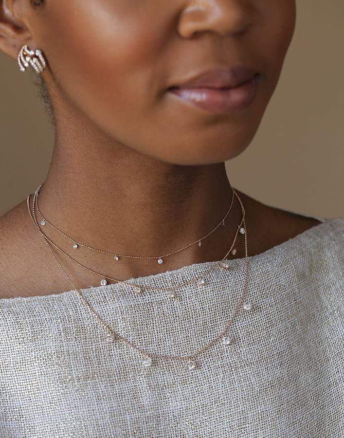 GRAZIELA-Rose Gold Tiny Floating Diamond Necklace-ROSE GOLD