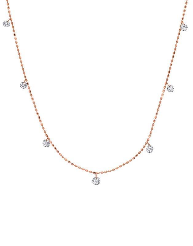 GRAZIELA-Rose Gold Tiny Floating Diamond Necklace-ROSE GOLD
