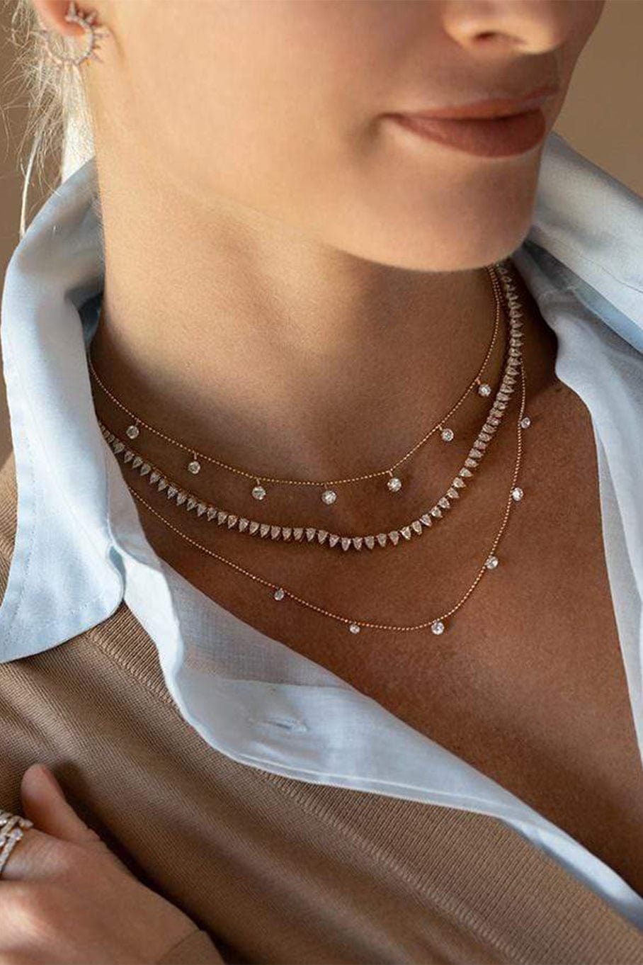 GRAZIELA-Small Floating Diamond Necklace-ROSE GOLD