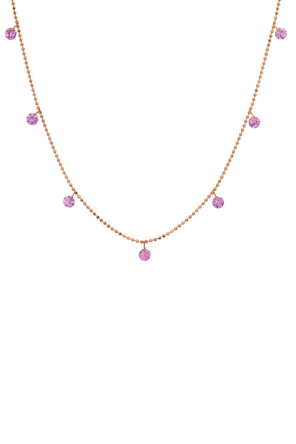 GRAZIELA-Small Floating Pink Sapphire Necklace-ROSE GOLD