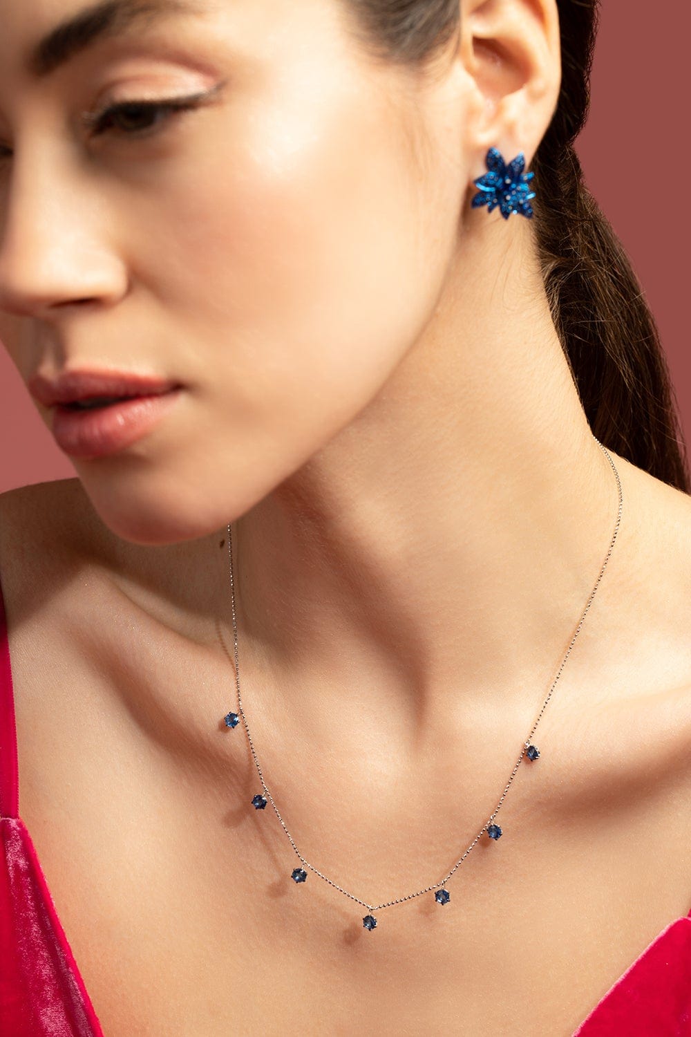  GRAZIELA-Floating Blue Sapphire Necklace-WHITE GOLD 