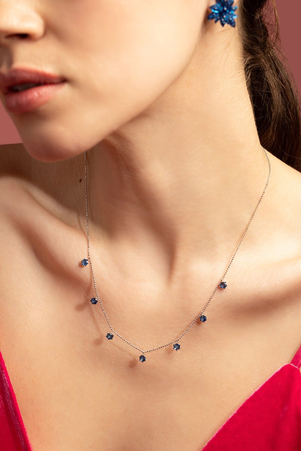 GRAZIELA-Floating Blue Sapphire Necklace-WHITE GOLD