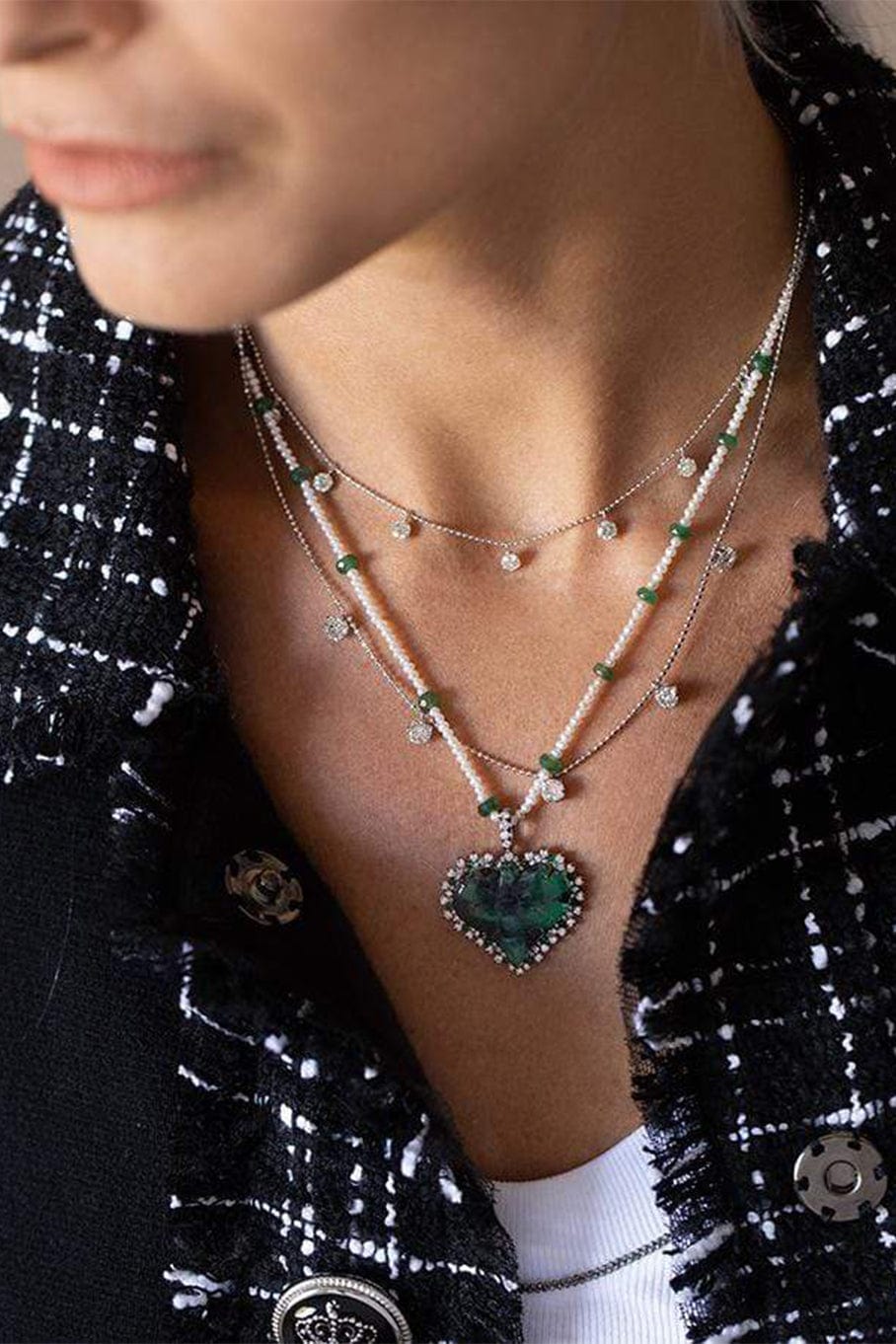 GRAZIELA-Large Floating Diamond Necklace-