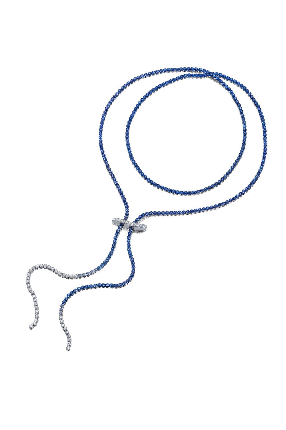 GRAZIELA-Mega Swirl Ombre Sapphire Slide Lariat Necklace-WHITE GOLD