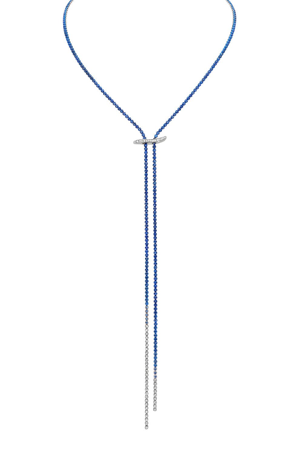 GRAZIELA-Mega Swirl Ombre Sapphire Slide Lariat Necklace-WHITE GOLD