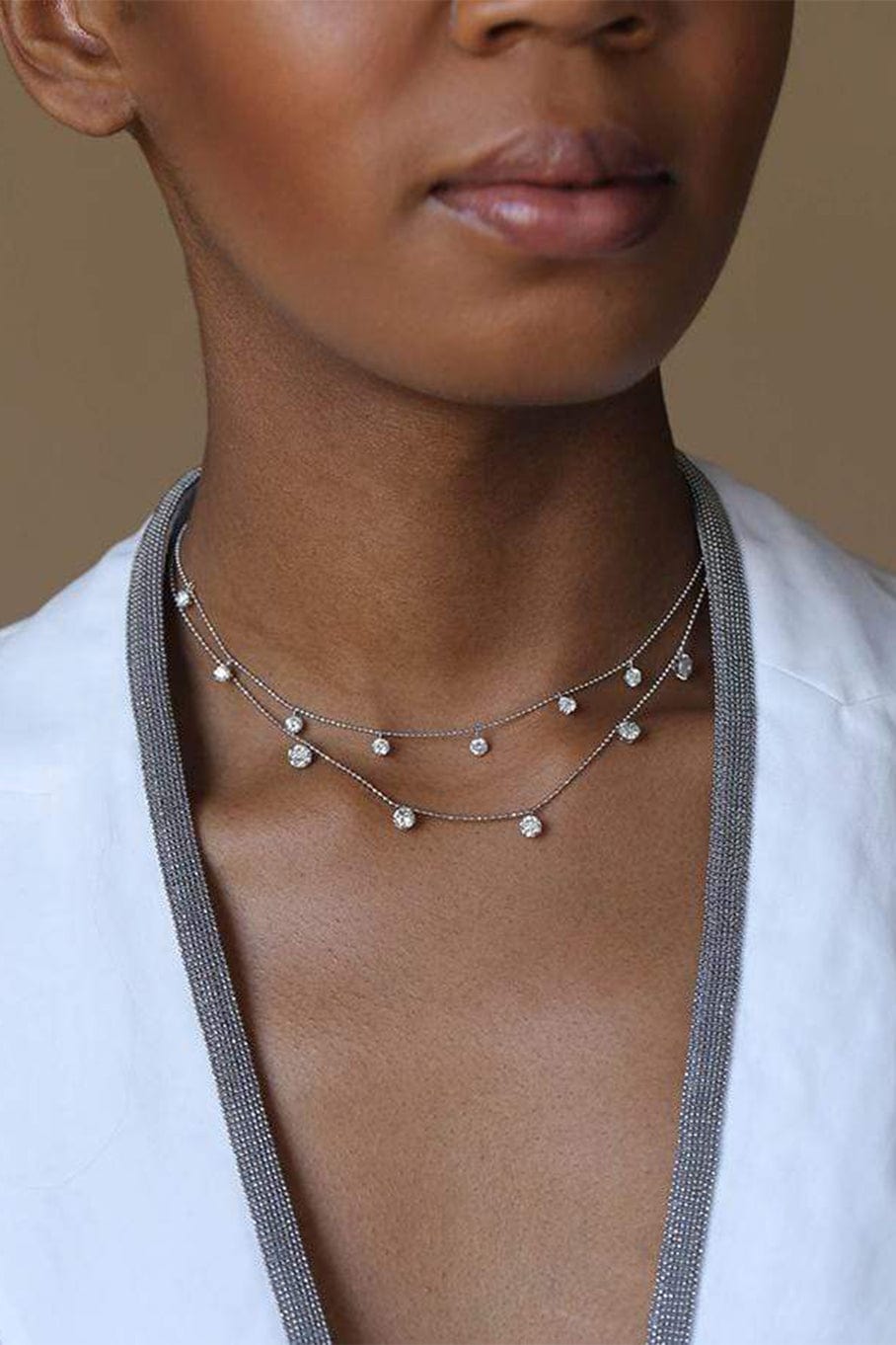 GRAZIELA-White Gold Small Floating Diamond Necklace-WHITE GOLD