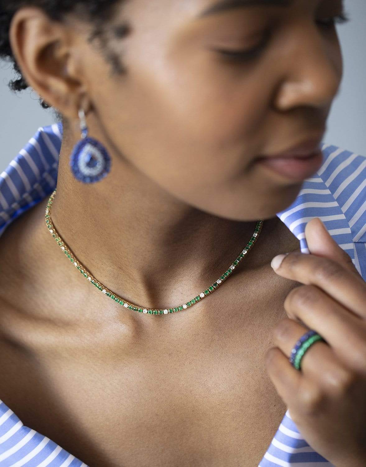 GRAZIELA-Emerald and Diamond Tennis Necklace-YELLOW GOLD