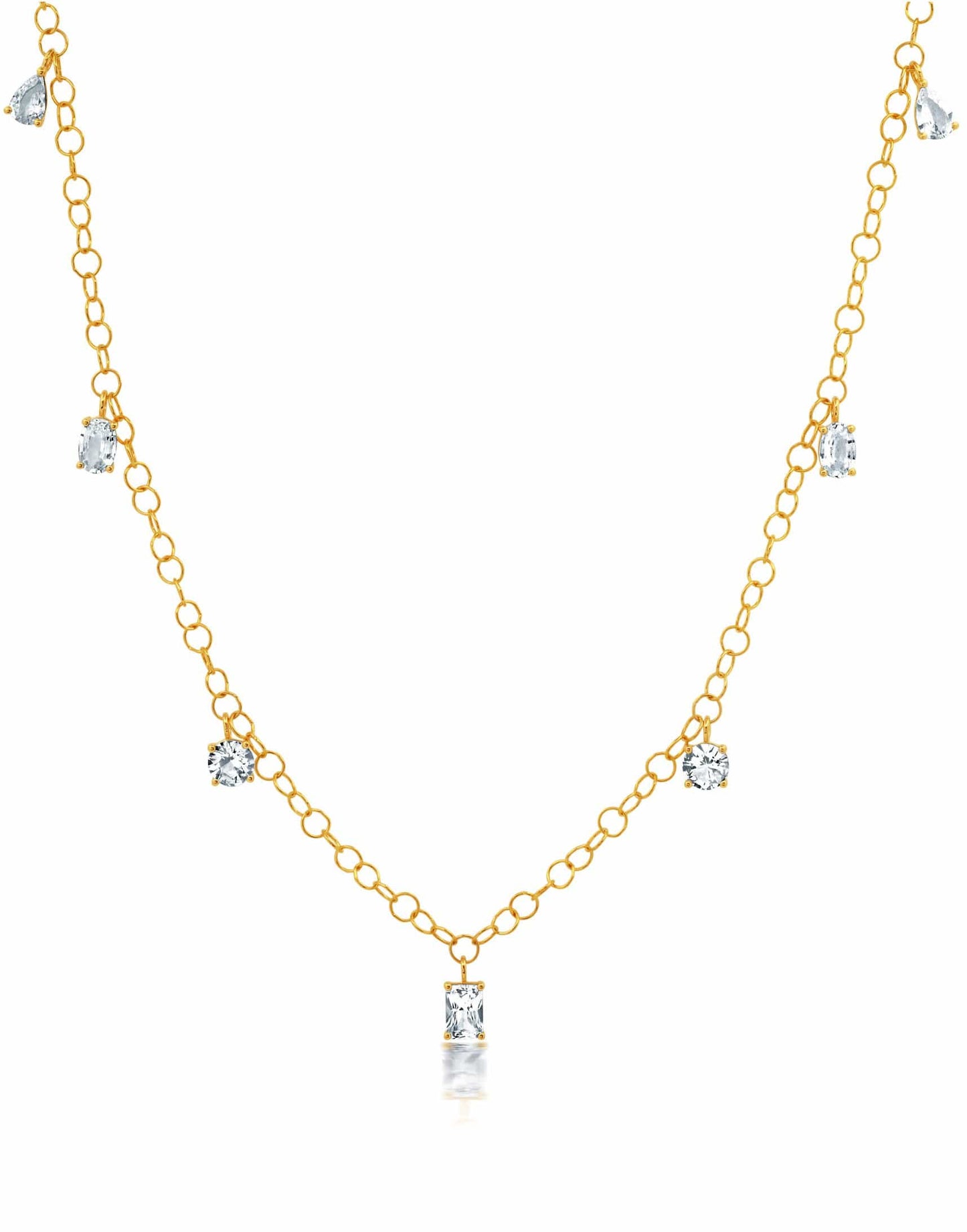 GRAZIELA-White Sapphire Circle Link Necklace-YELLOW GOLD