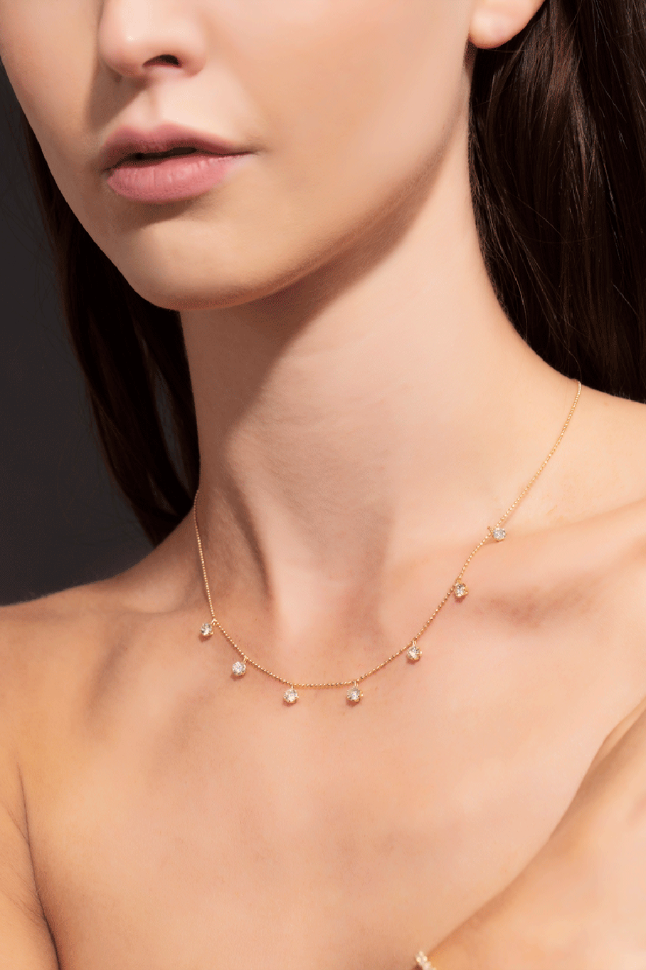 GRAZIELA-Yellow Gold Medium Floating Diamond Necklace-YELLOW GOLD
